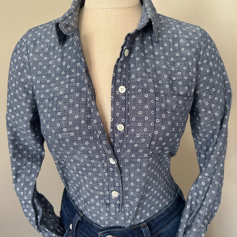 J. Crew Navy Shirt with White Dots